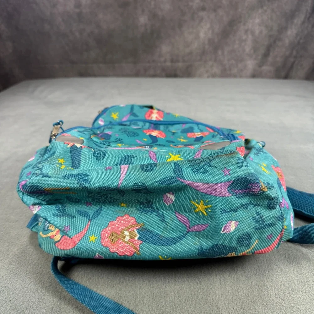 Kids Mermaid Print Backpack Teal Blue School Bag with Reflective Safety Patches